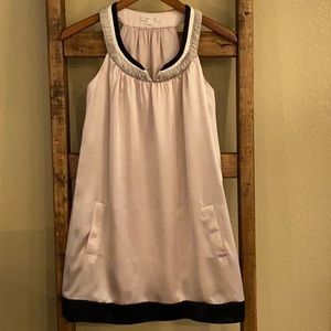 Matty M silk dress pink w black gray white collar